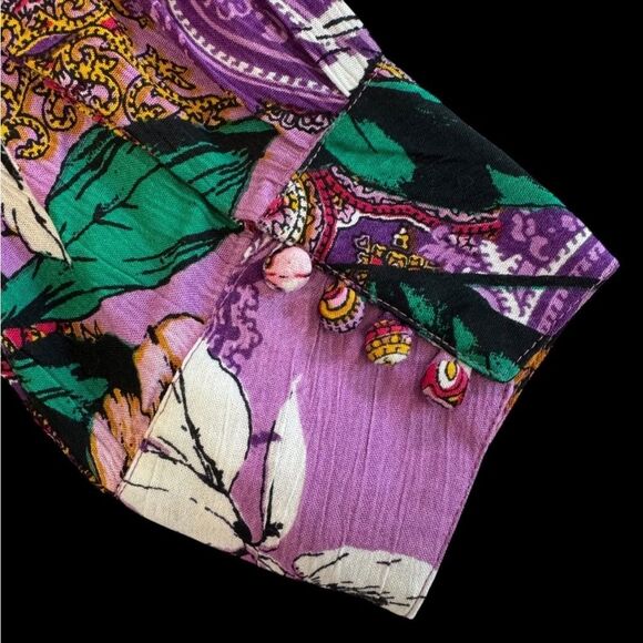 Roaman’s Floral Top Sz 18W Purple Paisley Blouse Long Sleeve High Low Tunic Boho - Picture 3 of 7